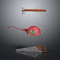 Essential Hardware Tools Set Featuring Hammer Red Oil Can and Saw 3d model