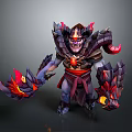 Armored Demonic Game Movie Character With Flaming Weapons Horns Red Black Armor And Mythical Features