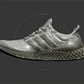 White Knitted Upper Running Shoes With 3D Printed Sole And Three Stripes Design