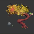 Cartoon Scene Featuring Colorful Tree With Yellow Leaves Red Trunk And Stones