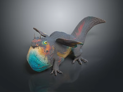 Game Movie Character Winged Dinosaur With Colorful Blue Orange Green Scaly Body And Horned Head 3d model