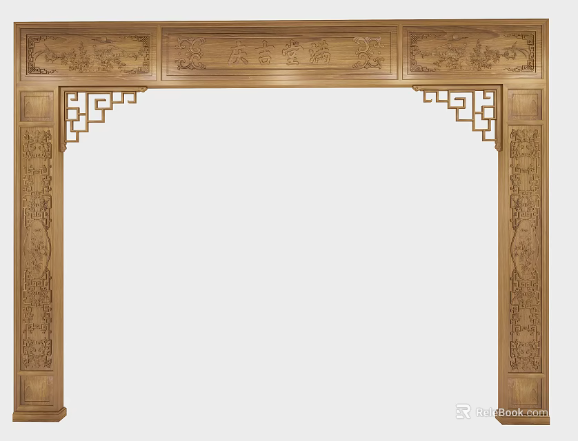 Traditional Chinese Wooden Door Arch With Intricate Carved Patterns And Decorative Design 3d model 