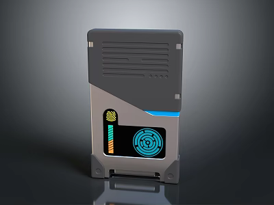 Modern Tech Control Panel With Gray Case Display Blue Circular Icon And Colorful Indicator Bar 3d model