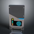 Modern Tech Control Panel With Gray Case Display Blue Circular Icon And Colorful Indicator Bar