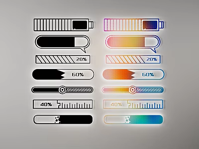 Colorful And Monochrome Line Design Elements With Progress Bars Sliders Rulers And Percentage Markers 3d model