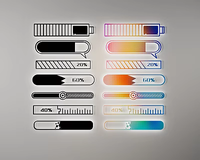 Colorful And Monochrome Line Design Elements With Progress Bars Sliders Rulers And Percentage Markers 3d model