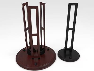 Two Pieces Of Dark Brown And Black Standing Furniture With Round Base And Frame Design 3d model