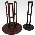 Two Pieces Of Dark Brown And Black Standing Furniture With Round Base And Frame Design