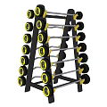Black And Yellow Dumbbell Rack With Multiple Weight Plates For Home Gym Fitness