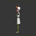 3D Character In White Lab Coat With Purple Bow Tie Green Pants And Antenna Device