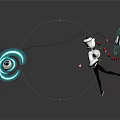 White Game Movie Character With Helmet Cat Ear Design Holding Glowing Rope Red Heart Patterns
