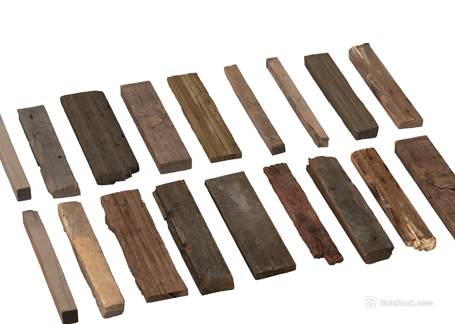 Stone and Wood Various Natural Wooden Planks with Different Colors and Sizes 3d model 