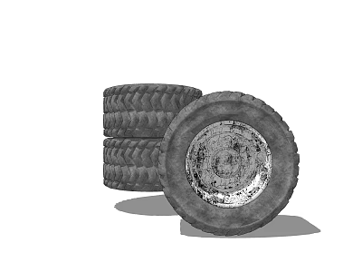 Heavy Duty Truck Tires Stacked With Weathered Metal Wheel Rims 3d model