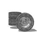 Heavy Duty Truck Tires Stacked With Weathered Metal Wheel Rims