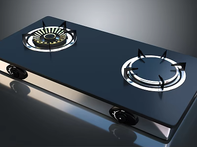 Modern Gas Hob With Two Burners Black Glass Surface And Stainless Steel Edge 3d model