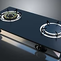 Modern Gas Hob With Two Burners Black Glass Surface And Stainless Steel Edge