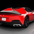 Red Convertible Sports Car With Modern Streamlined Body And Black Interior