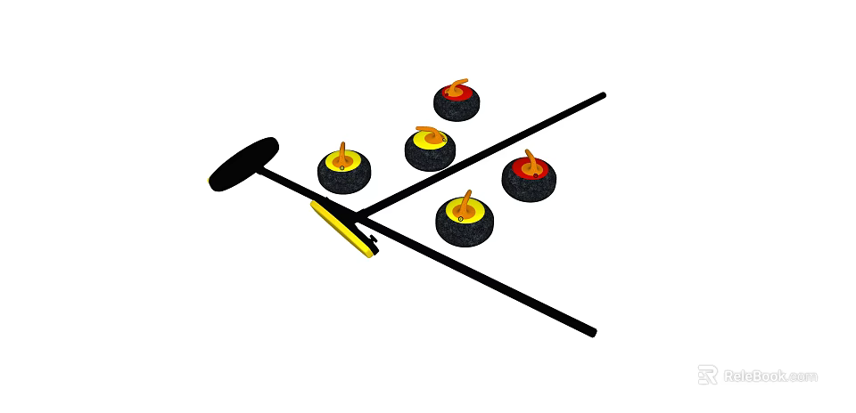 Professional Curling Sports Equipment With Stones Broom And Ice Target Lines 3d model 