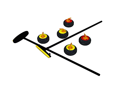 Professional Curling Sports Equipment With Stones Broom And Ice Target Lines 3d model