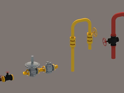 Modern Industrial Plant With Yellow Red Pipes Valves And Industrial Equipment 3d model