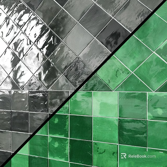 Green And Gray Glazed Tiles Pattern On Modern Interior Wall Design 3d model 