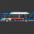 Blue and White City Bus With Green Accents Transparent Windows And Red Seats
