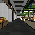 Supermarket Grocery Store With Vegetable Fruit Section Wooden Shelves Fresh Produce Spacious Aisles
