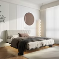 Minimalist Modern Bedroom Interior Design With Comfortable Bed Round Decorative Art And Floor Lamp