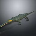 3D Rendered Prehistoric Reptile With Long Snout Green Body Sharp Teeth and Yellow Eyes