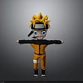 Cartoon Character With Yellow Spiky Hair Headband Orange Outfit And Black Sleeves Arms Outstretched