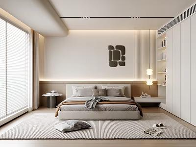 Modern Bedroom Cream Bedroom Double Bedside Chandelier Master Bedside Table Wall Jewelry Ornaments Carpet 3d model