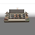 Chef Standing By Modern Display Shelf With Various Products On Shelves