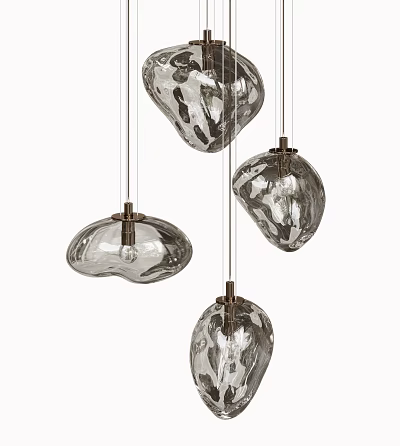 Modern Irregular Shaped Glass Pendant Lights With Metal Hanging Fixtures And Unique Design 3d model