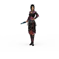 Multiple Characters in Black Purple Outfits Holding Blue Spears With Decorative Armor