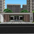 Residential Landscape Entrance With Tall Buildings Green Trees And Paved Pathway