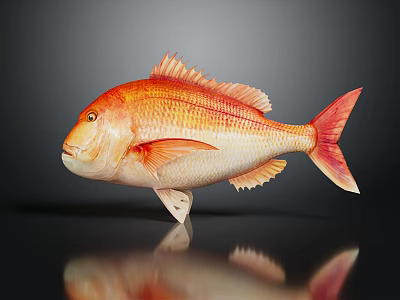 Vibrant Orange and White Fish with Scales Fins Tail on Dark Background and Reflection 3d model