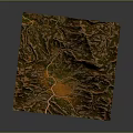 Mountain Landscape Terrain Model Featuring Green Vegetation Orange Land And Winding Path