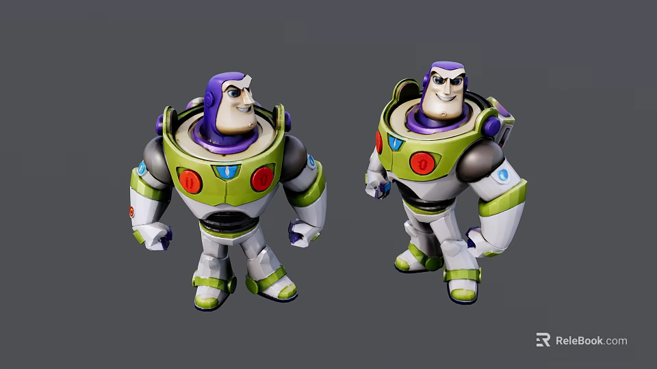 Buzz Lightyear Action Figures Two Standing Poses Purple Green Red Color Details 3d model 