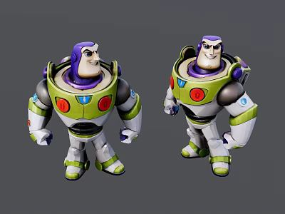 Buzz Lightyear Action Figures Two Standing Poses Purple Green Red Color Details 3d model
