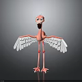 Cute 3D Cartoon Flamingo Standing With Open White Wings And Pink Body
