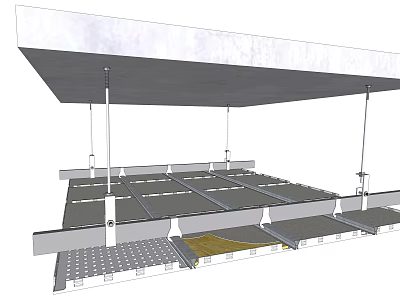 Suspended Ceiling Structure Design With Metal Framework And Installation Components 3d model