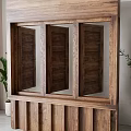 Wooden Three Panel Casement Window Interior With Natural Wooden Frame And Indoor Plant