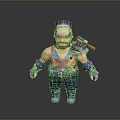 Cartoon Game Character In Blue Purple Outfit With Hat Hammer Arm Guards Utility Belt