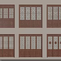 Traditional Chinese Wooden Carved Doors With Multiple Intricate Patterns On White Background