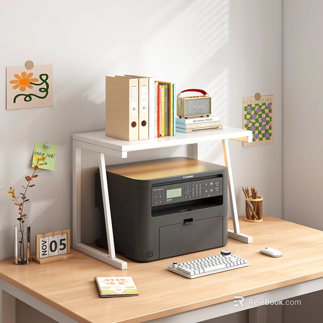 Modern Home Office Storage Shelf With Metal Frame Organizing Files Books And Printer 3d model 