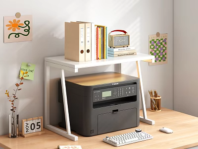 Modern Home Office Storage Shelf With Metal Frame Organizing Files Books And Printer 3d model