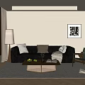 Modern Living Room Interior Design With Leather Sofa Coffee Table And Wall Art