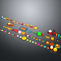 Colorful Assorted Food Display With Fruits Desserts Snacks Drinks And Candies