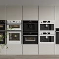 Modern Built-in Kitchen Appliances With Multiple Stainless Steel Ovens In Cabinets
