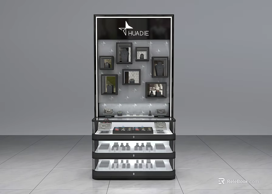 Modern Black Frame Glass Display Shelf With Multi Tiered Shelves For Watches And Small Items 3d model